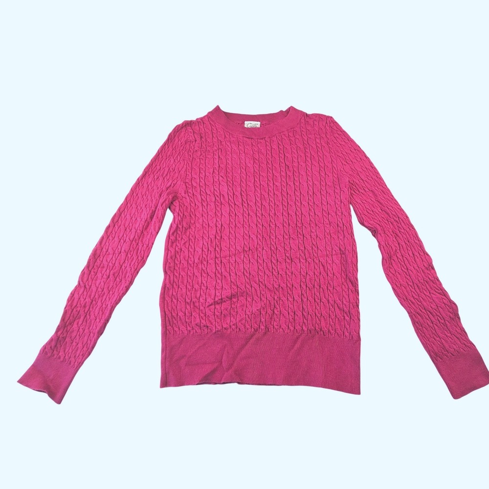 Cielo Magenta Pink Cable Knit Crewneck Sweater Junior Med Long Sleeve Pullover